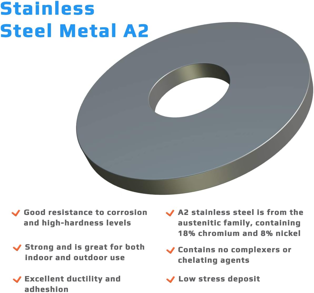 M20 Washer Stainless Steel A2 Large (Pack of 5) Flat Wide Round Stainless Steel for Screws - Stainless Steel A2 Certified Standard ISO 7093 DIN 9021 M20 (22 mm x 60 mm)