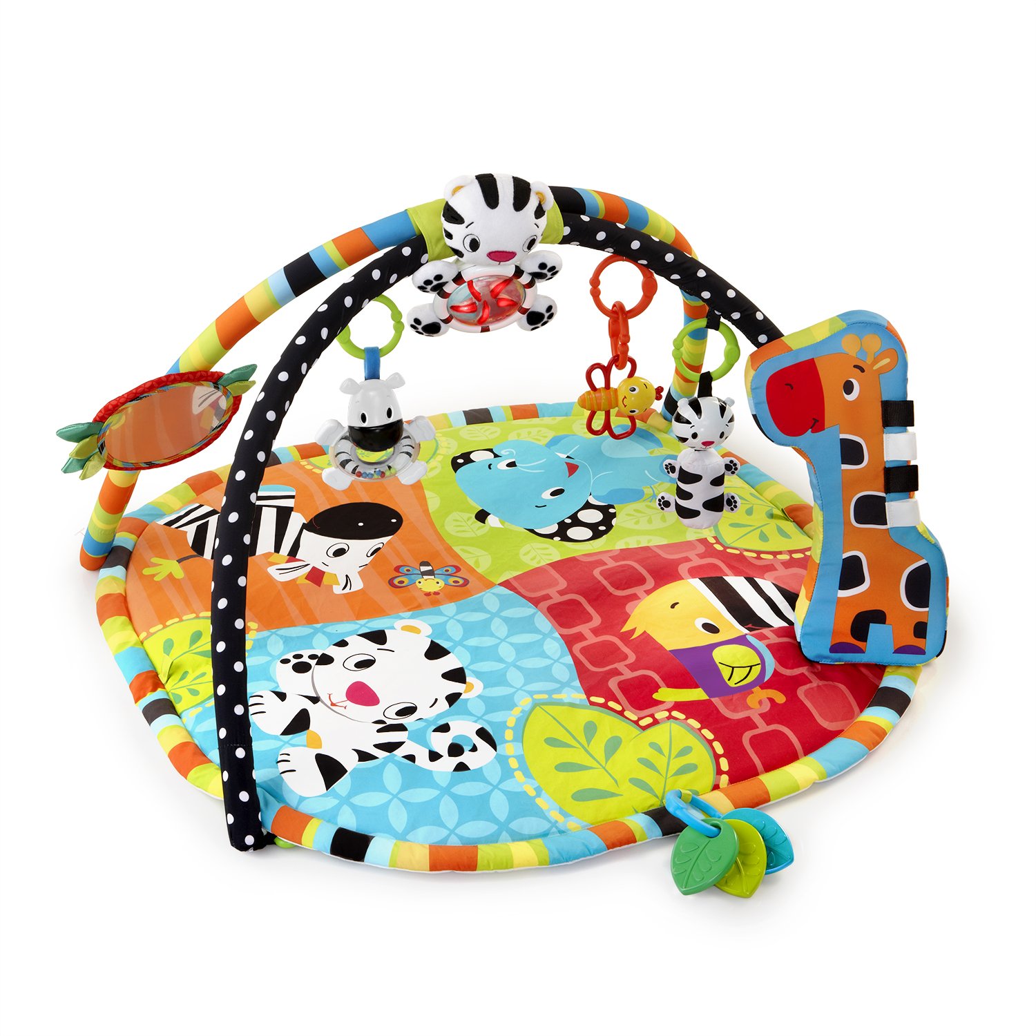Bright Starts, Start Your Senses Spots & Stripes Safari Play Mat with Play Arch, Lights, Melodies, Baby Safe Mirrors and Removable Toys