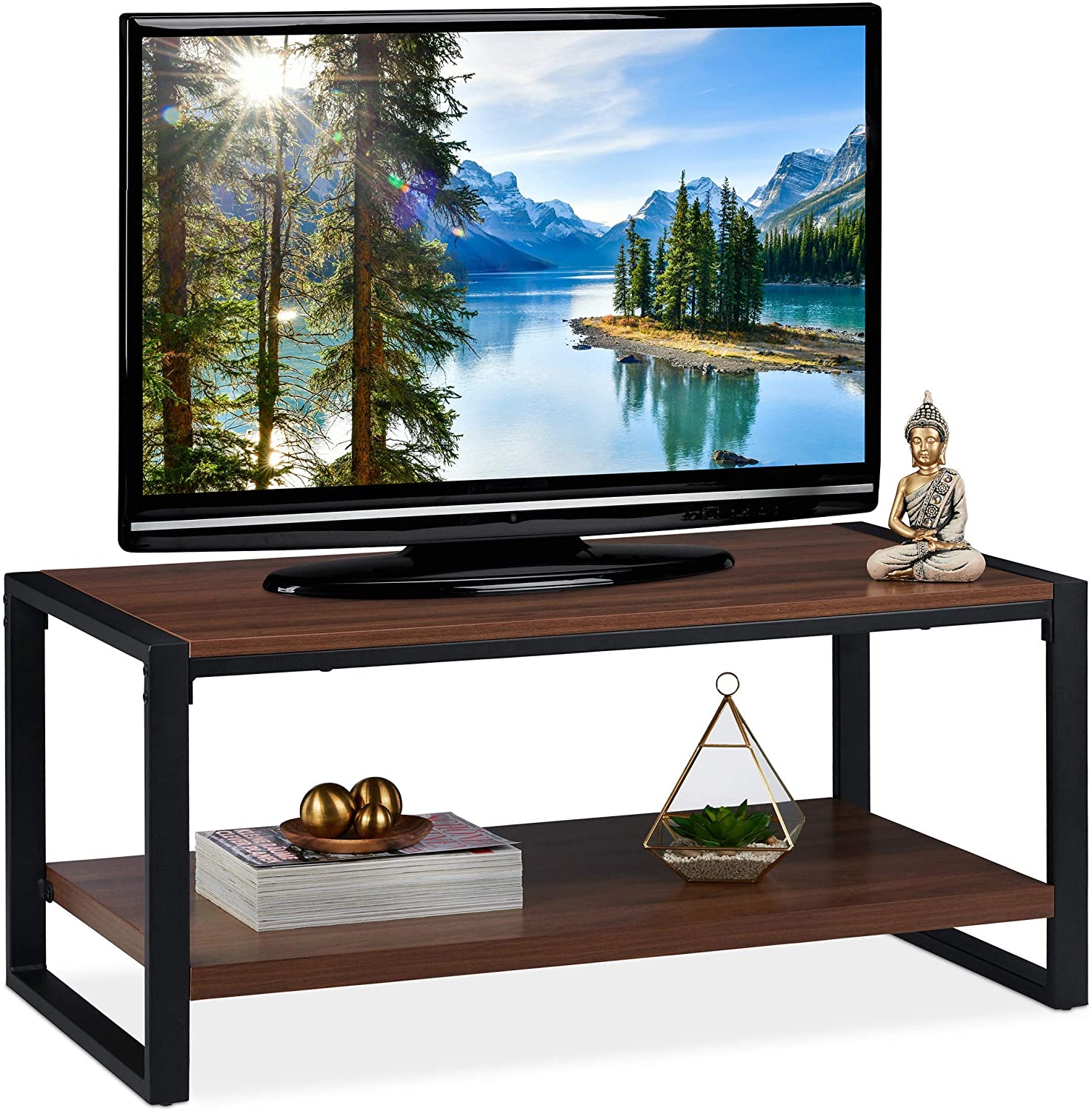 Relaxdays Coffee Table Brown Living Room Tv Table 2 Shelves Natural Wood Ef