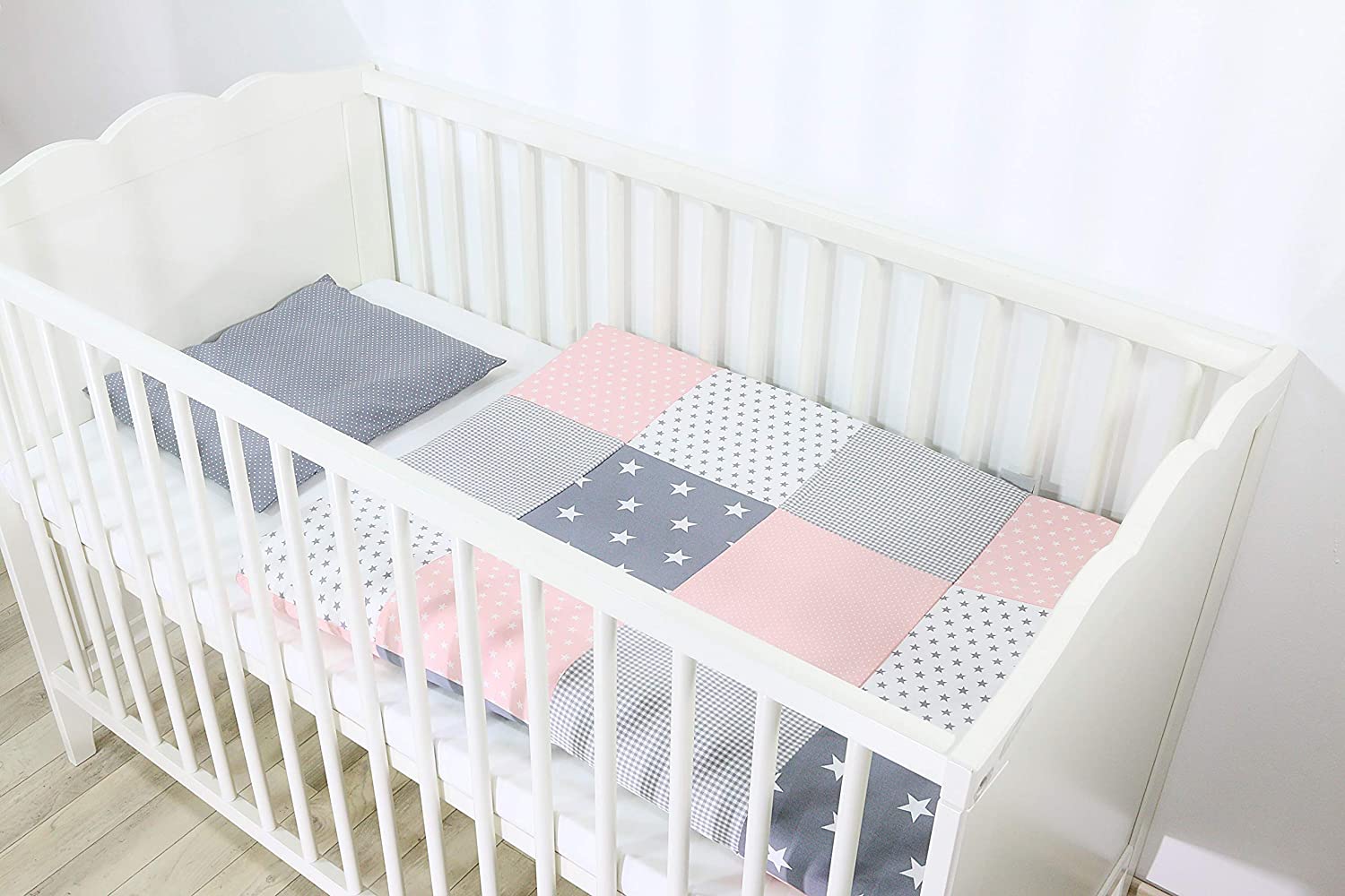 Ullenboom ® Baby Bedding Set - 2 Pieces (Complete): Baby bed linen 80 x 80 cm and pillowcase 35 x 40 cm, baby bed set for the baby bed made from 100% cotton. Pink Grey