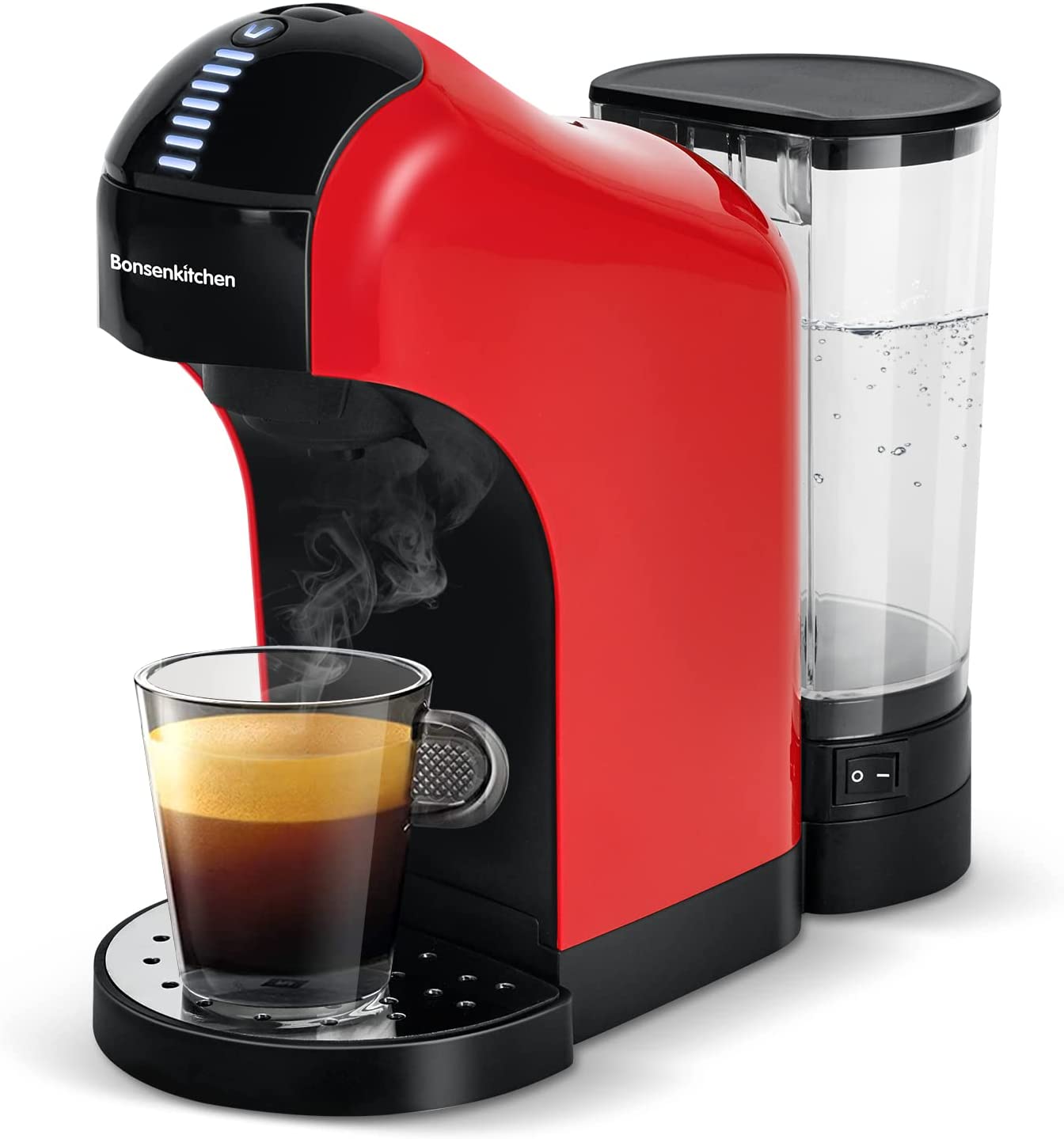 Bonsenkitchen Nespresso Capsule Machine, Filter Coffee Machines Red, 1 Nespresso Capsule Machine