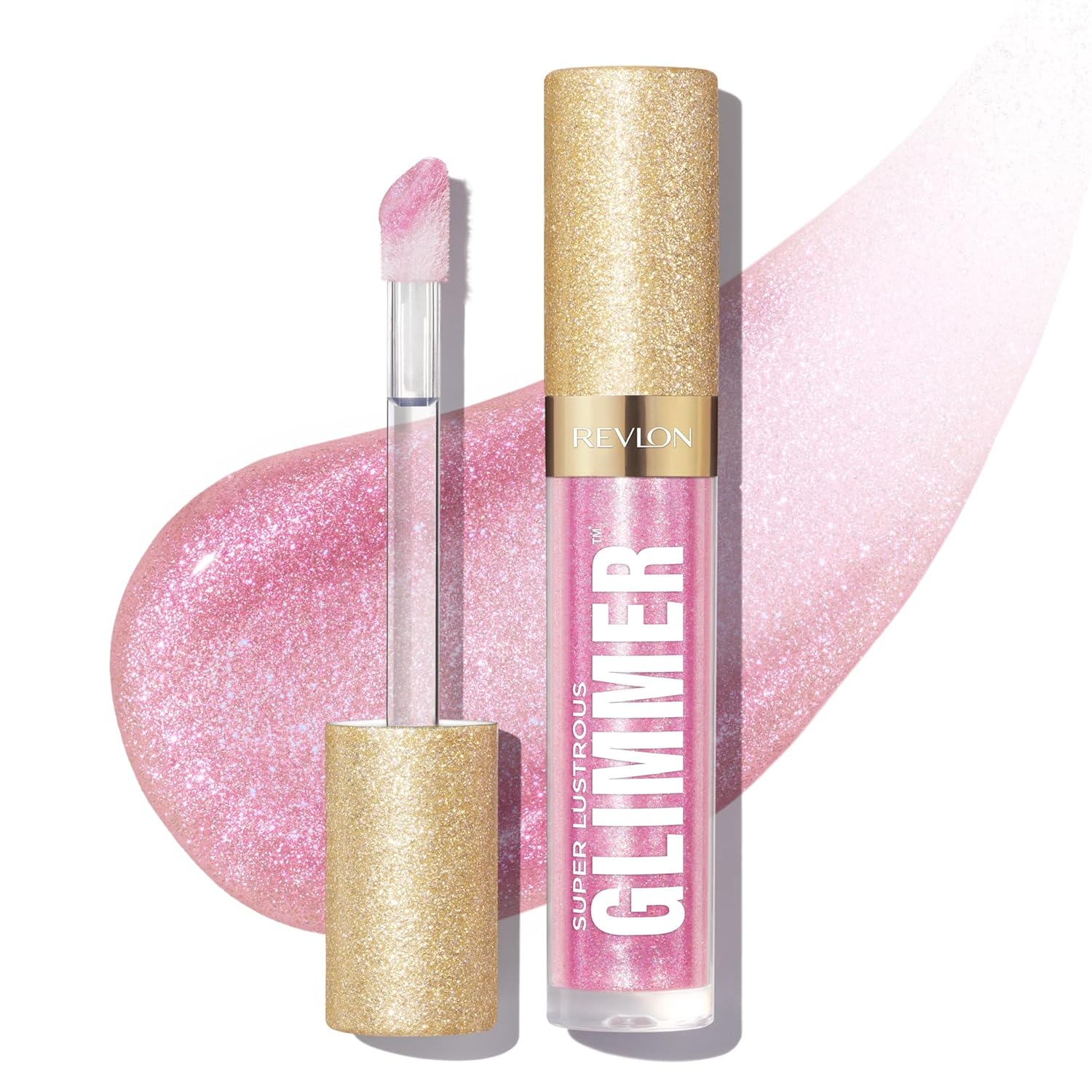 Revlon Super Lustrous Glimmer Gloss, Moisturizing and Plumping, Ultra Shiny Finish, Plant-Based Formula, 002 Pink Prism, 3.8 ml