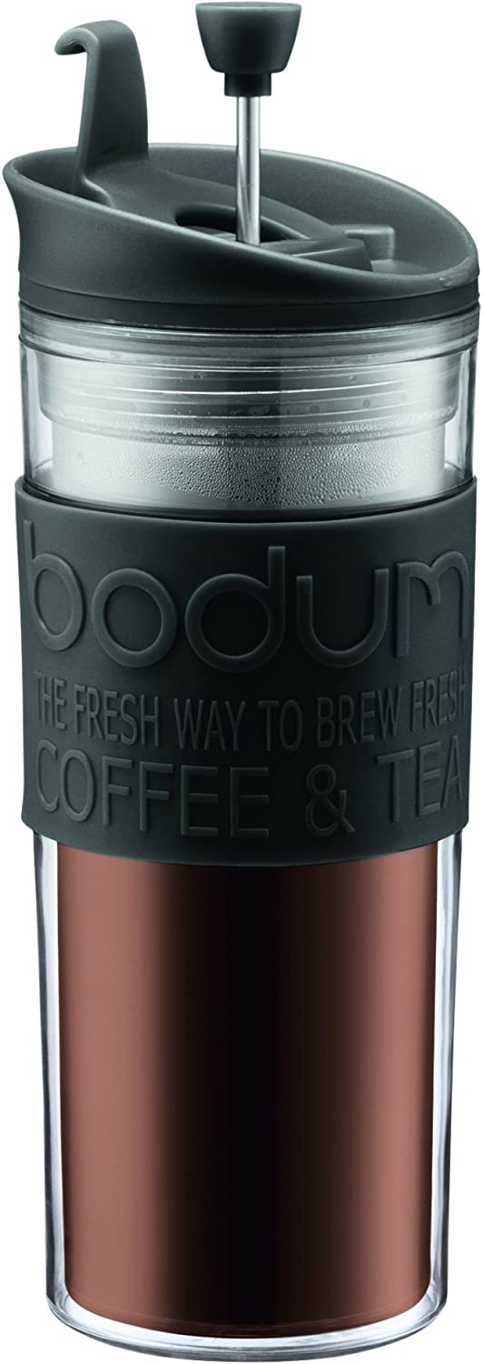 Bodum isotherme de voyage en plastique avec la presse française Thé/Café-Mug 0,45 L, noir - 15 ml
