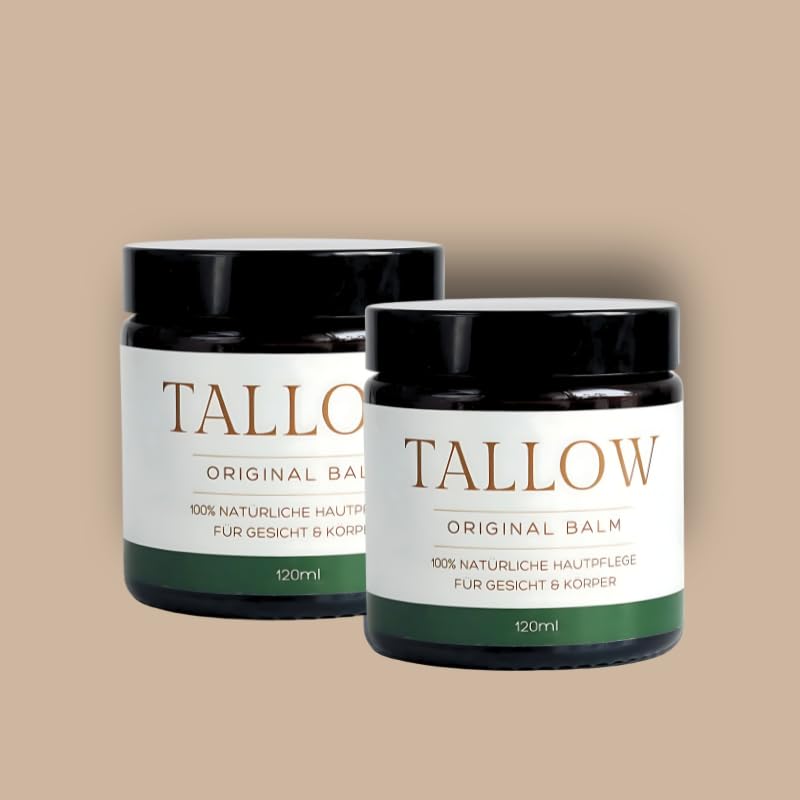 TALLOW Original Balm Natur - Organic Grass-Fed Beef Tallow Cream from Germany (Lake Constance), Odourless, No Chemicals, 100% Natural Skin Care (2 x 120 ml)