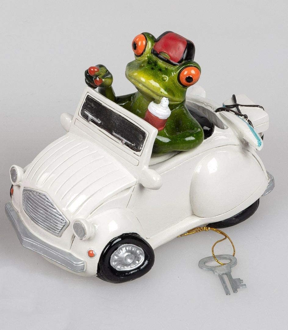 Itrr Frog In The Car Money Box, White, Approx. 15 Cm.