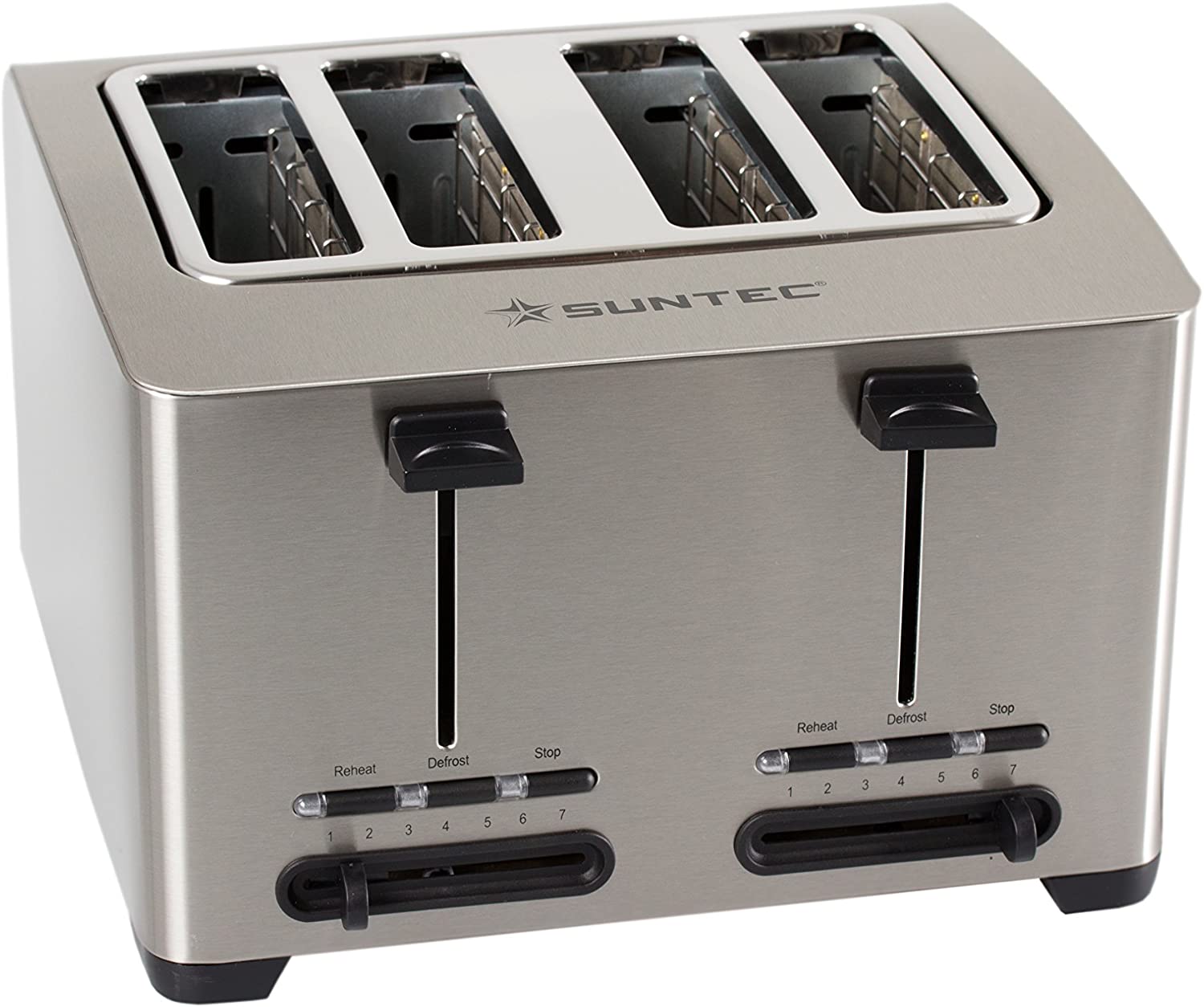 Suntec Toaster TOA-8083 V2A [4-slot toaster, 2x bread rolls, variable roasting, crumb tray, max. 1500 Watt]