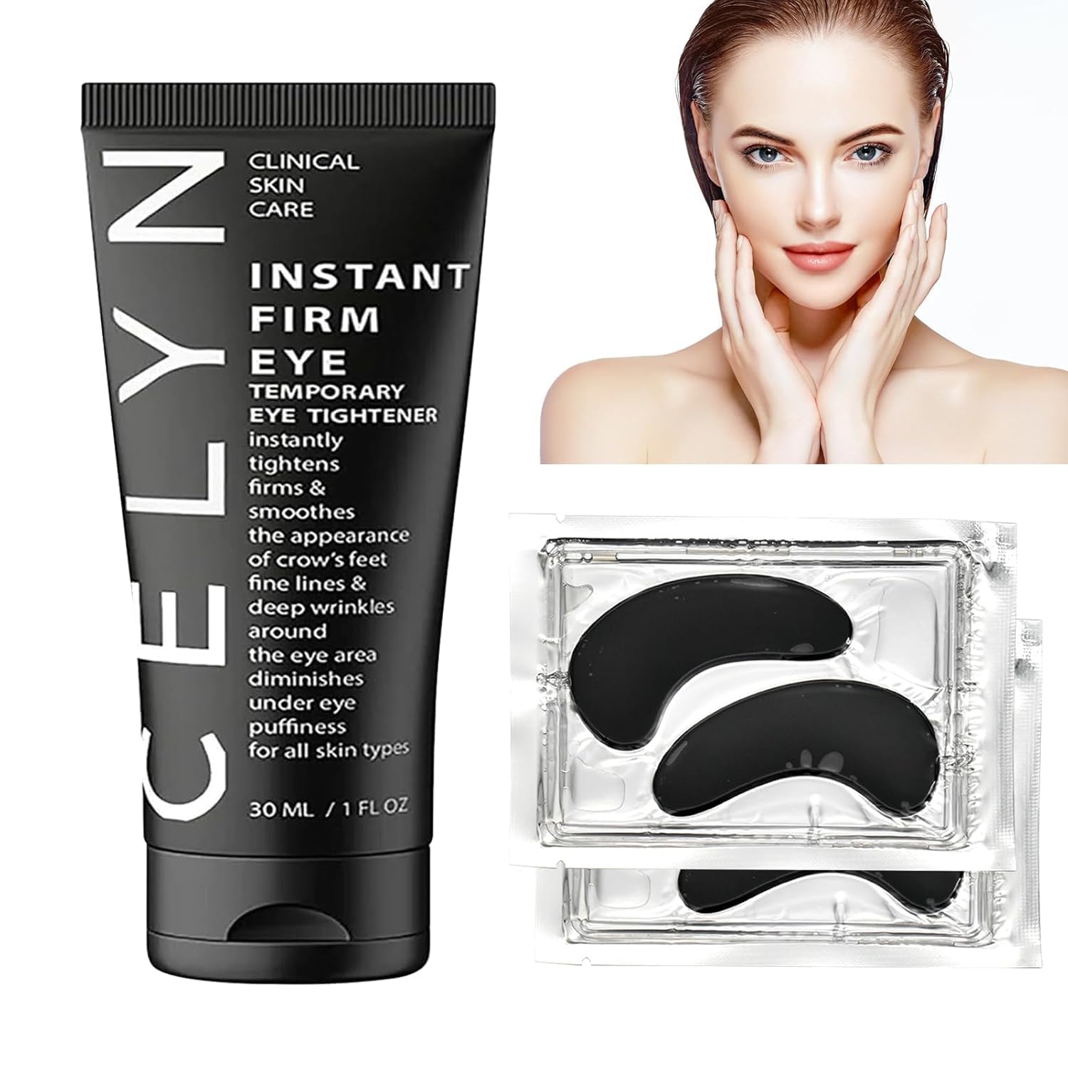 Celyn Eye Cream Set, Instant Firming Effect for Radiant Eyes, Eye Cream Against Dark Circles and Puffiness with 2 Eye Pads for Women