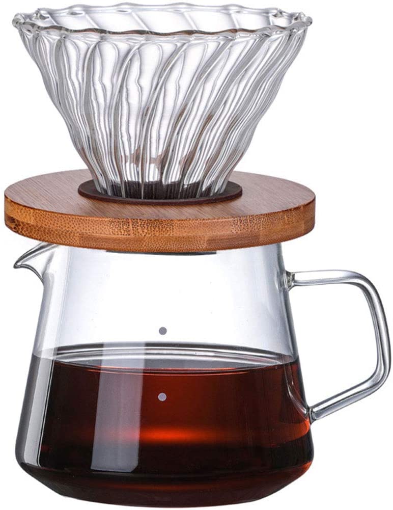 Kelendle 400ml Pour Over Glass Coffee Maker Reusable Pour Over Coffee Wood 