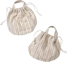 Fabric bag set with handle/drawstring made of organic cotton, stripes/natural (32x24x20 cm), 2 pieces
