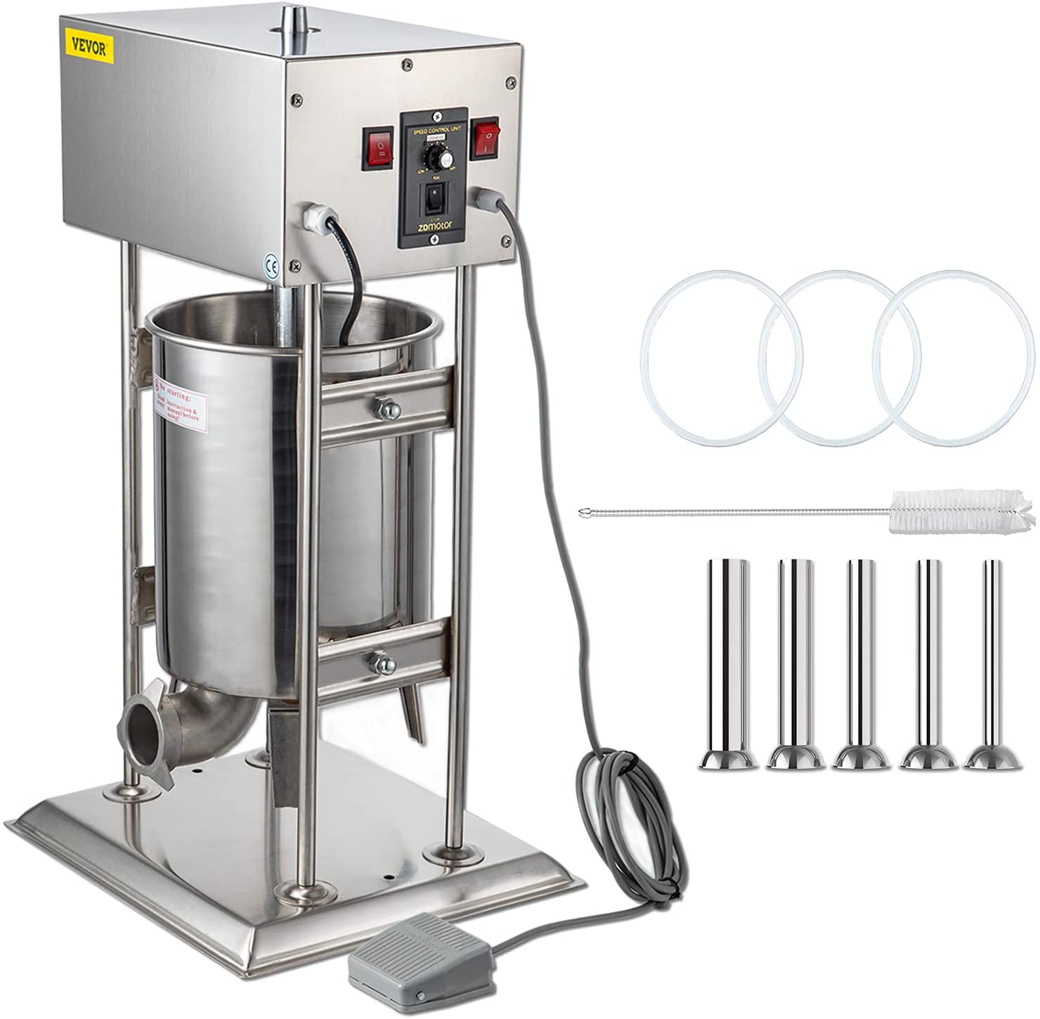 VEVO Sausage Press Meat Mincers Electric 12L Sausage Filler Stainless Steel Electric Sausage Filling Machine with 5 Filling Tubes Diameter 16/22/25/32/38 mm