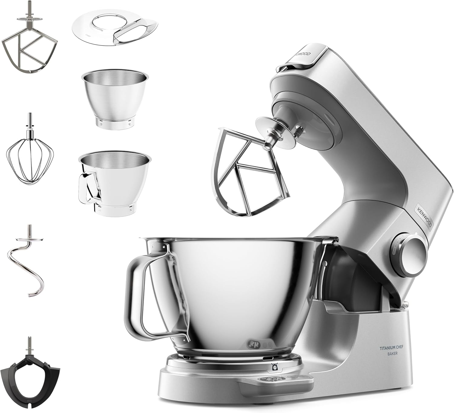 Kenwood Titanium Chef Baker KVC85.004SI Food Processor with Integrated Scale, Includes 3-Piece Patisserie Set, 5 L and 3.5 L Mixing Bowl, Continuous Speed ​​Control, 1200 W, Silver