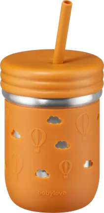 babylove Drinking straw cup made of stainless steel with silicone, mustard yellow, 250 ml, 1 piece