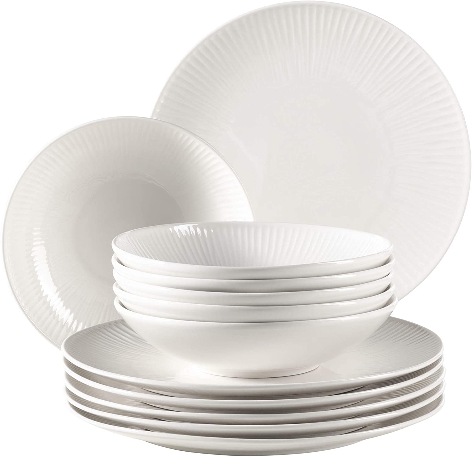Maser MÄSER 931461 Dalia Dinner Service for 6 People Made of High-Quality Hotel Porcelain in White, 12-Piece Plate Set in Vintage Design, Durable Porcelain
