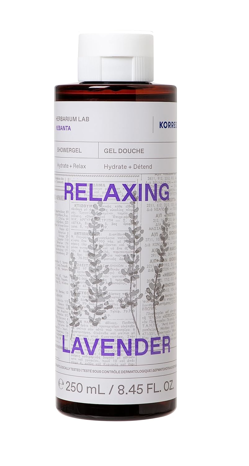 KORRES Relaxing Lavender Shower Gel with Lavender Fragrance for Men & Women, for a Relaxing & Soothing Bathing Experience, Vegan, 250 ml
