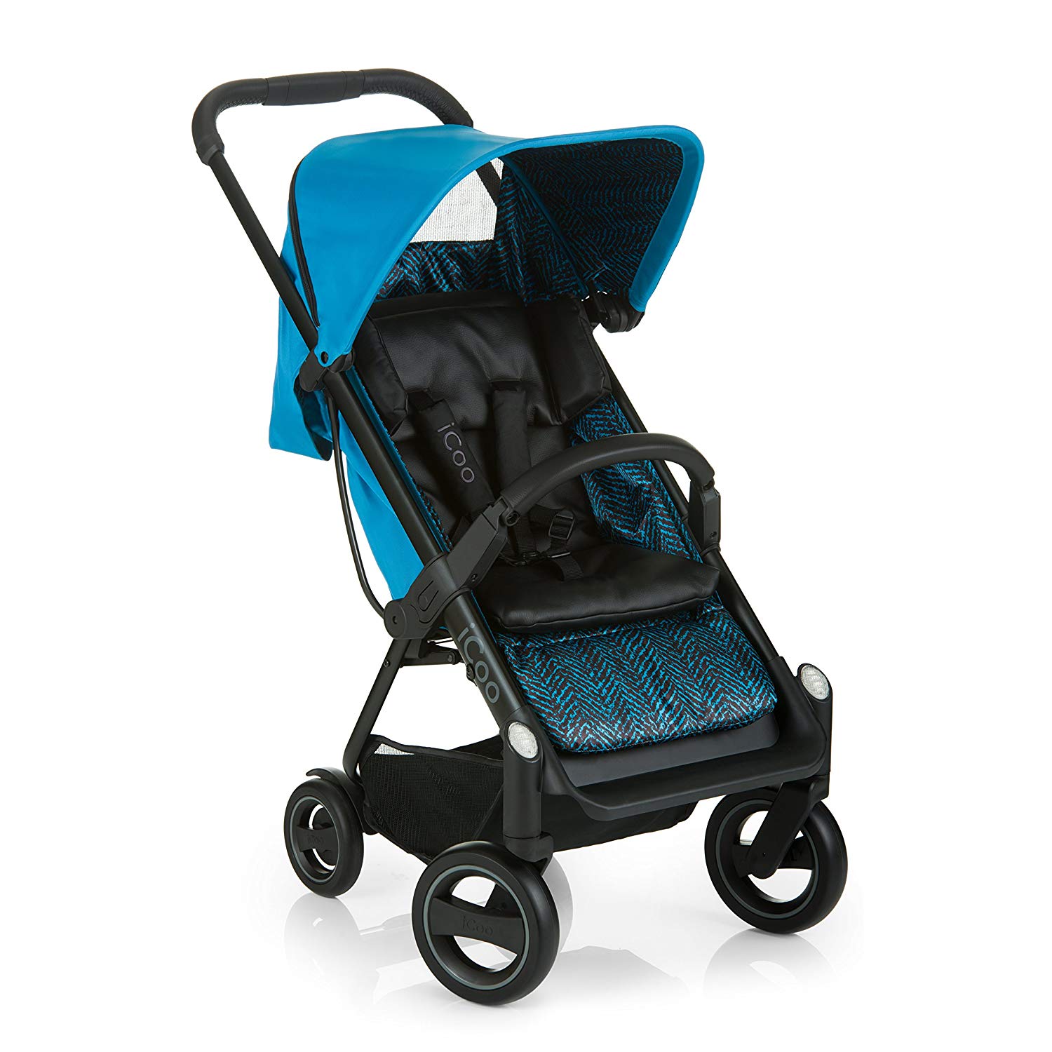 iCOO Acrobat Compact Buggy up to 18 kg with Reclining Function from Birth, Small Foldable with One Hand, Lightweight - Made of Aluminium, Height-Adjustable Push Handle, Reflectors - Blue