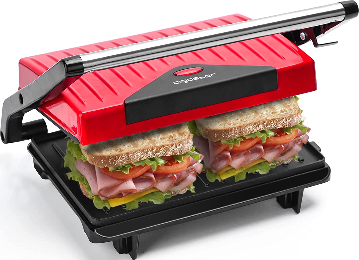 Aigostar 3-in-1 Sandwich Maker, 750 W Sandwich Toaster, 3 Removable Grill Plates, Contact Grill, Waffle Iron, 3-in-1, Dishwasher Safe, Triangular Sandwich Maker, Non-Stick, Black