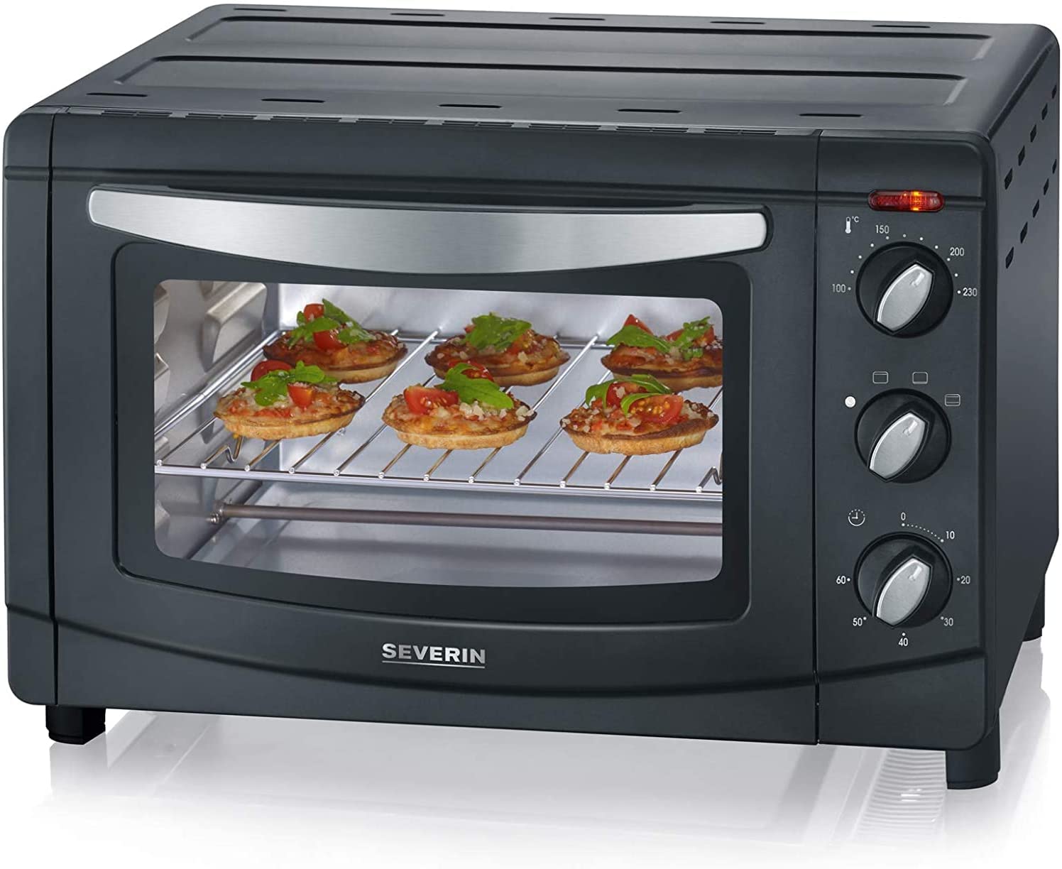 SEVERIN TO 9560 Baking and Toast Oven 1,500 W with Pizza Stone Grill and Baking Tray 20 L Silver / Black