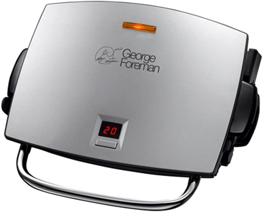 George Foreman 14525-56 Fitness Grill & Melt, Contact Grill, Panini and Sandwich Grill, 26.5 x 16 cm Grill Surface, Stainless Steel/Black