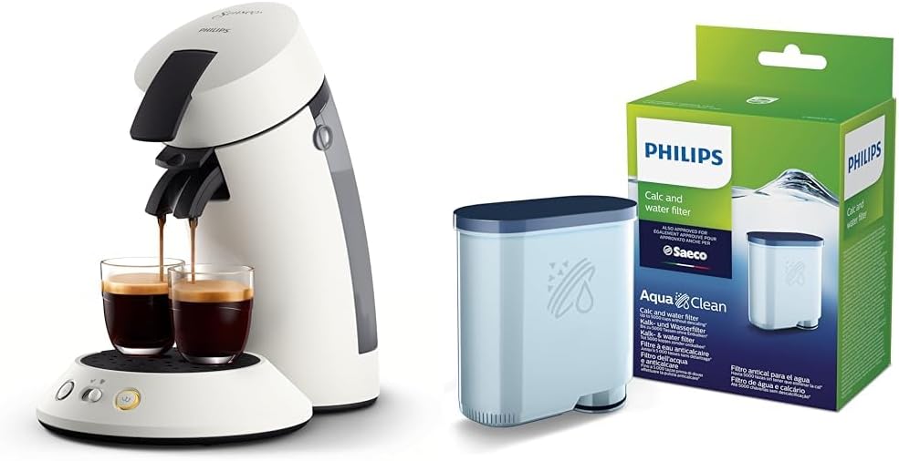 Philips Senseo Original Plus CSA210/10 Coffee Pod Machine & AquaClean Limescale and Water Filter for Espresso Machine, No Descaling up to 5000 Cups, Single Pack