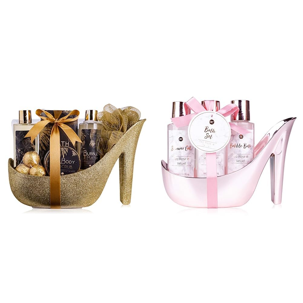 Accentra Luxury Bath Set Gift Set in Beautiful Gold Glitter Pumps, 9 -Piece Luxury Beauty Set, Shower Set - For a Relaxed Spa Experience &