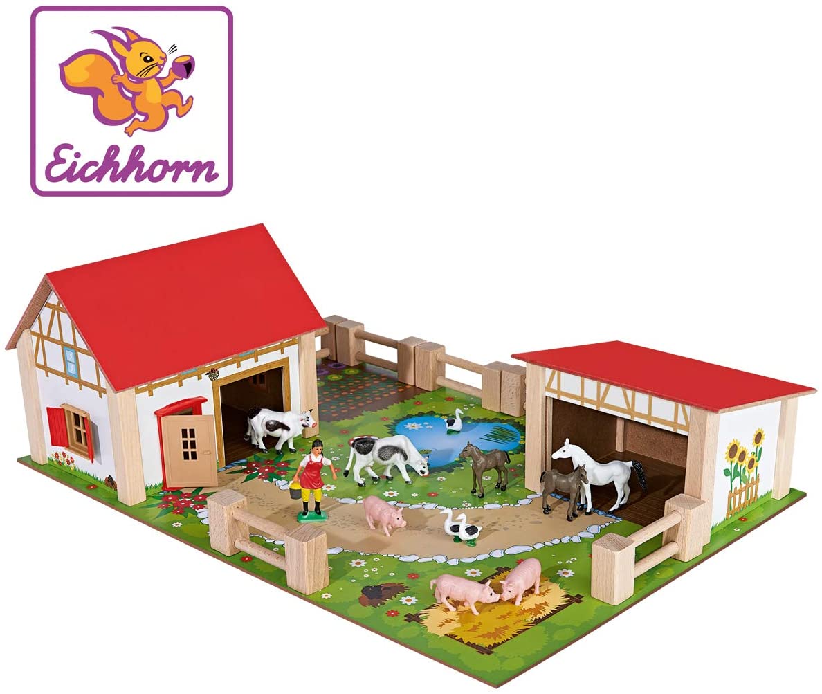Eichhorn Wooden Toy Farm Set (25-Piece, Multi-Colour)