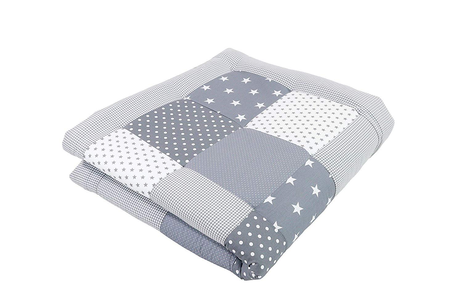 ULLENBOOM ® Crawling Blanket for Baby 80 x 80 cm Padded Grey Stars (Made in EU) - Baby Crawling Blanket with 100% Oeko-Tex® Cotton, Ideal as a Baby Blanket, Playpen Insert and Crawling Mat