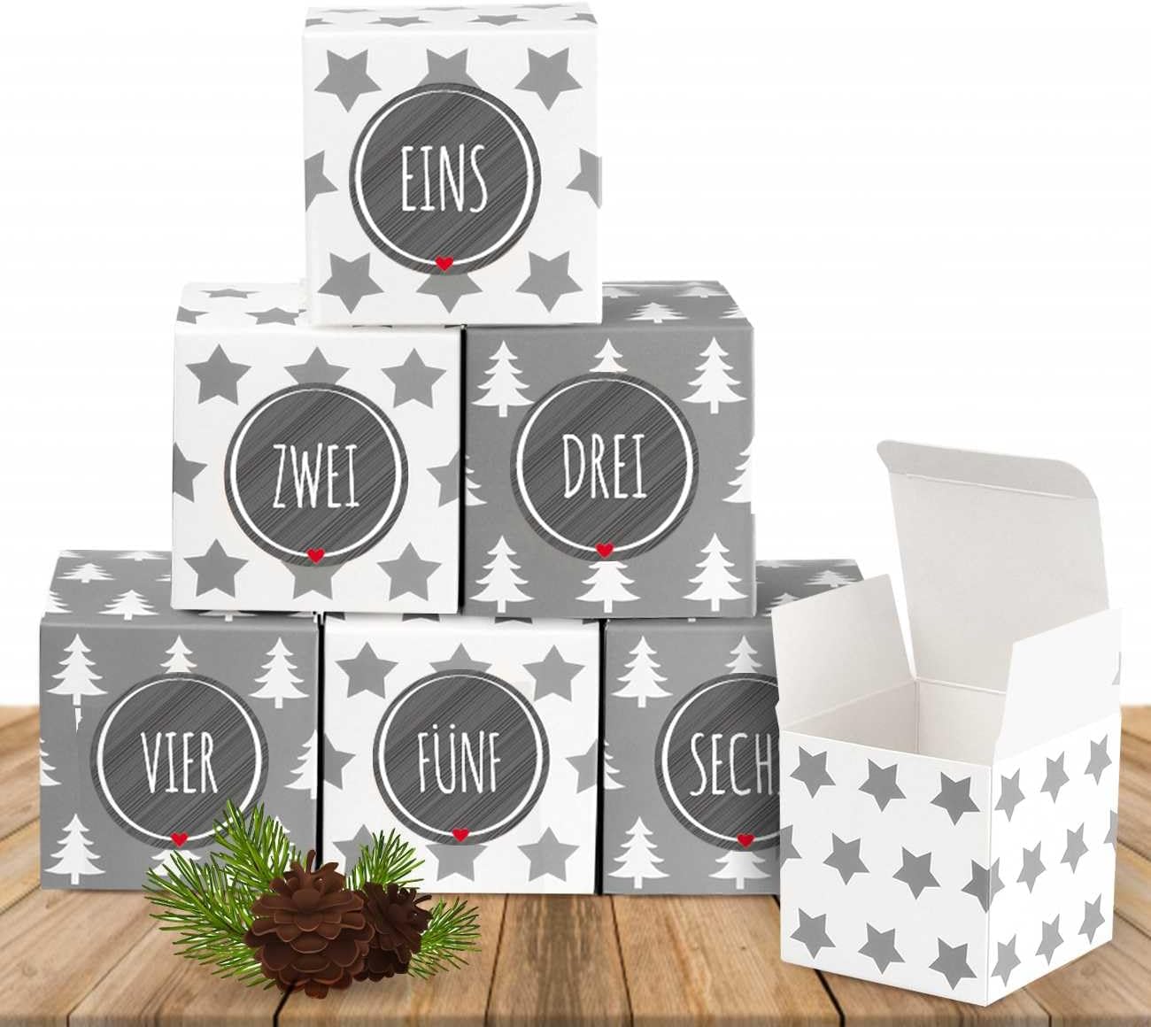 Anstore 24 Christmas Advent cubes with 24 number stickers for a DIY advent calendar for crafts and storing, 24 boxes