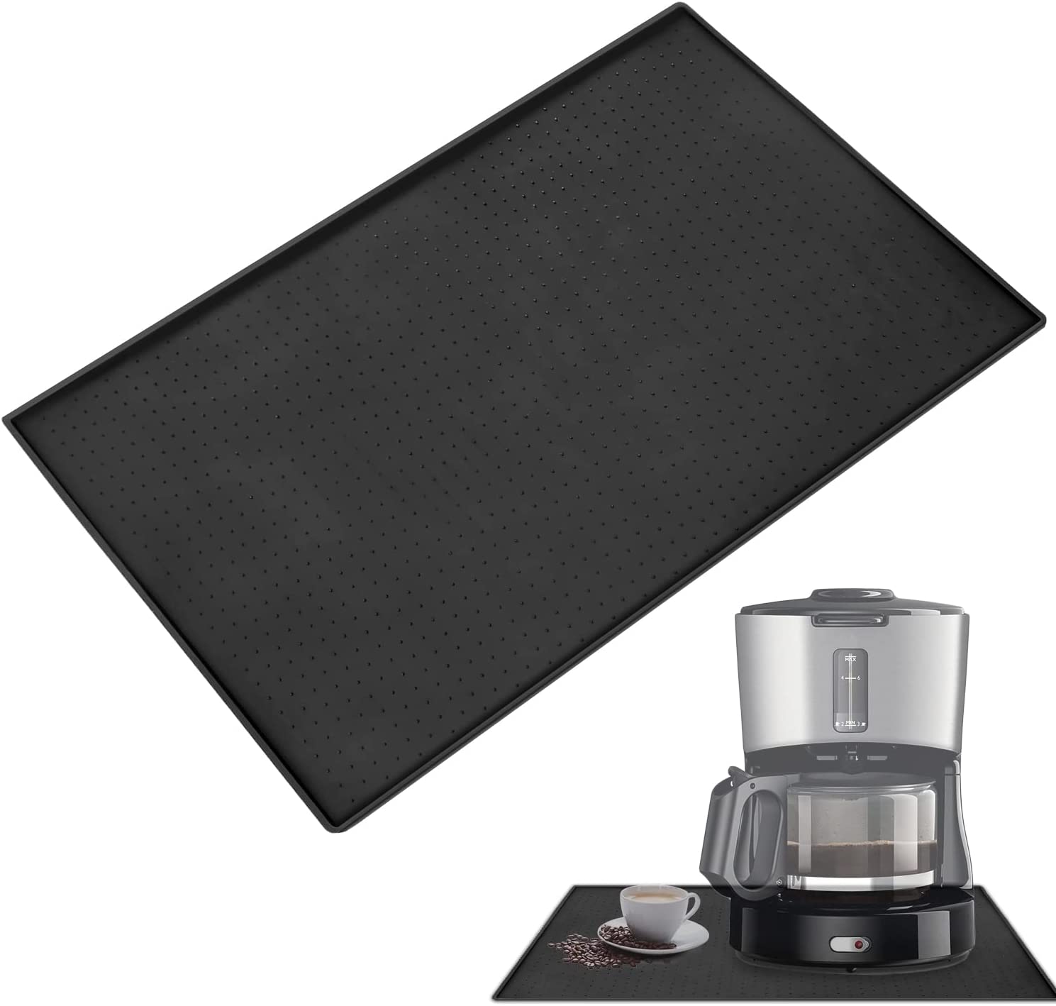 GUJIN Silicone Mat Under Coffee Machine, Non-Slip Mat for Fully Automatic Coffee Machine, Barista Accessories with Granules Design for Stabilising the Coffee Machine and Protecting the Table Top (Black)