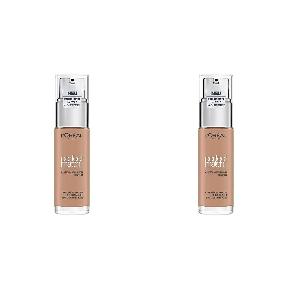 L\'Oréal Paris Perfect Match Make-Up, Liquid Foundation with Hyaluronic and Aloe Vera, No. 5.D/5.W Golden Sand, 30 ml (Pack of 2)