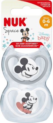 NUK Pacifier Disney baby Space silicone, grey/white, 0-6 months, 2 pcs
