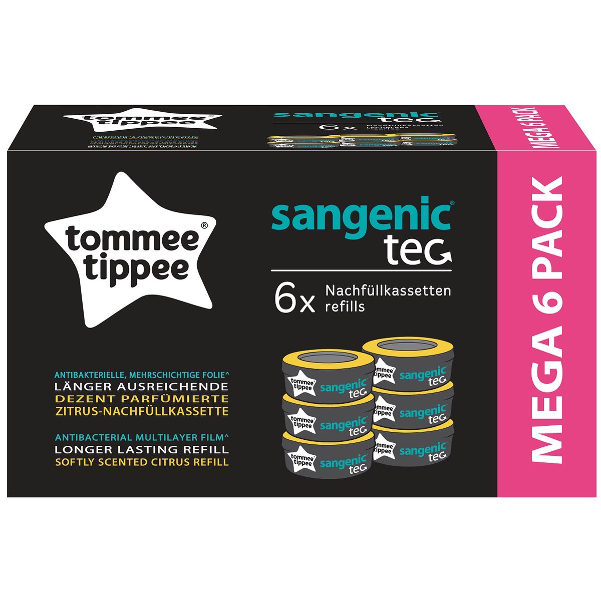 Tommee Tippee Sangenic tec refill cassettes (pack of 6) - multi-layer film for nappy storage - suitable for many Sangenic models