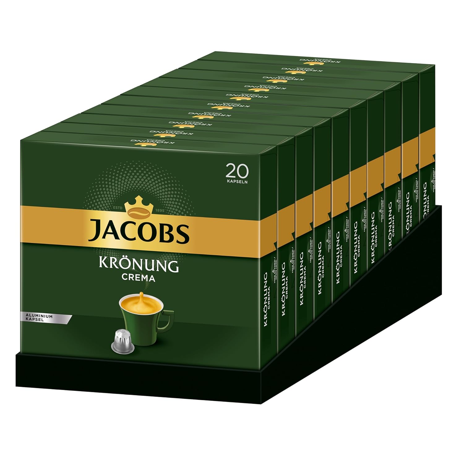 Jacobs Coronung Crema Coffee Capsules, 200 Nespresso Compatible Capsules, Pack of 10, 10 x 20 drinks, 1040 g