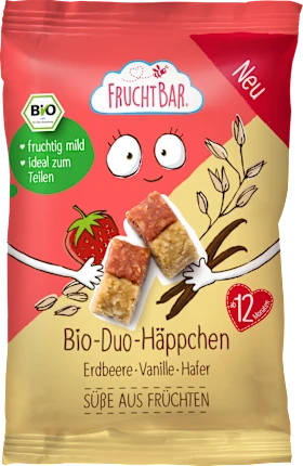 Children's snack duo bites with strawberry, vanilla & oats, from 12 months, 40 g