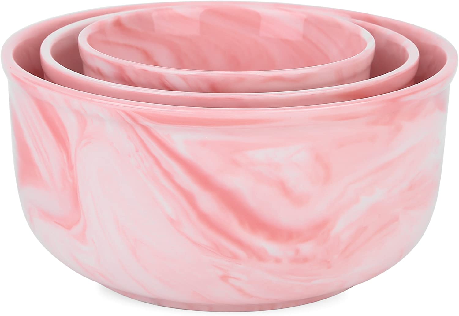 Vancasso Set of 3 porcelain bowls in 3 sizes, soup bowls, cereal bowls, snack bowls, dip bowls, diameter 15 / 12 / 9.4 cm, spiral decoration, pink
