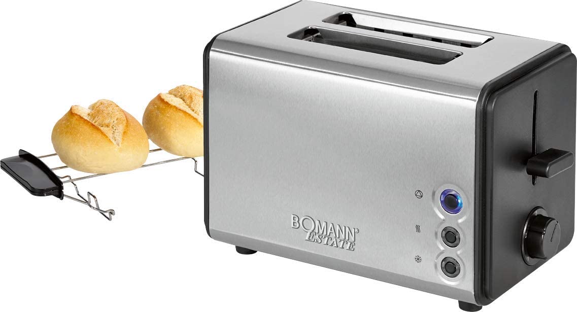Bomann TA 1371 CB — 2 Slice Toaster, Removable Bread Roll, Stainless Steel Housing, 750-850 Watt, Silver