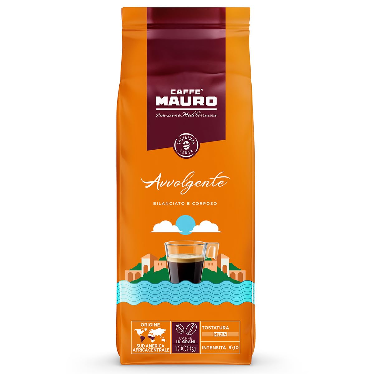 Caffè Mauro - Coffee Beans - 1 kg - Avvolgente Blend - Medium Roast - Intensity 8/10 - Made in Italy - 1 kg Pack
