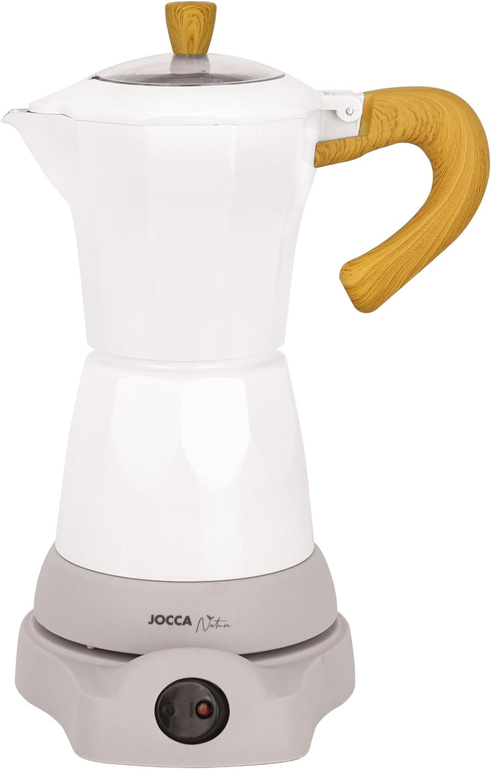 Jocca - Nature Line Electric Italian Coffee Machine | 6 cups | Wireless Jug | Electric Base | 360 ° Rotatable | Jug with Cooling Handle | Automatic Shut-Off | Keep warm | White