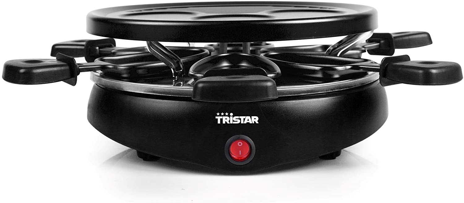 Tristar Raclette for up to 6 People with 6 Pans and Crepe and Grill Area/Diameter 29 cm, 800 W, Black, RA-2998