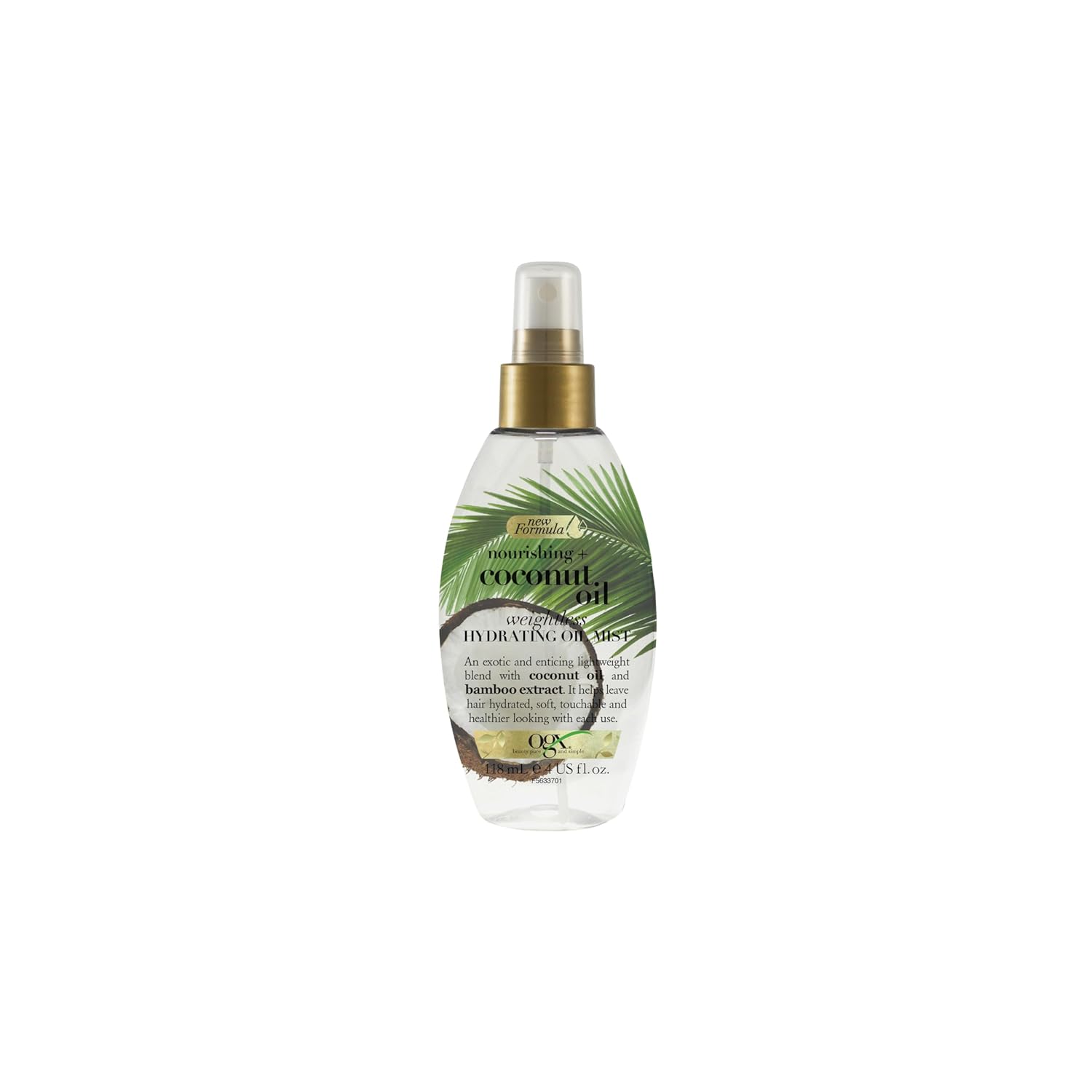 OGX Nourishing Coconut Oil Weightless Hydrating Oil Mist (118 ml), Nourishing Hair Oil Spray & Moisturising Shine Spray for Hair with Coconut Oil & Bamboo Extract, Sulphates & Parabens Free