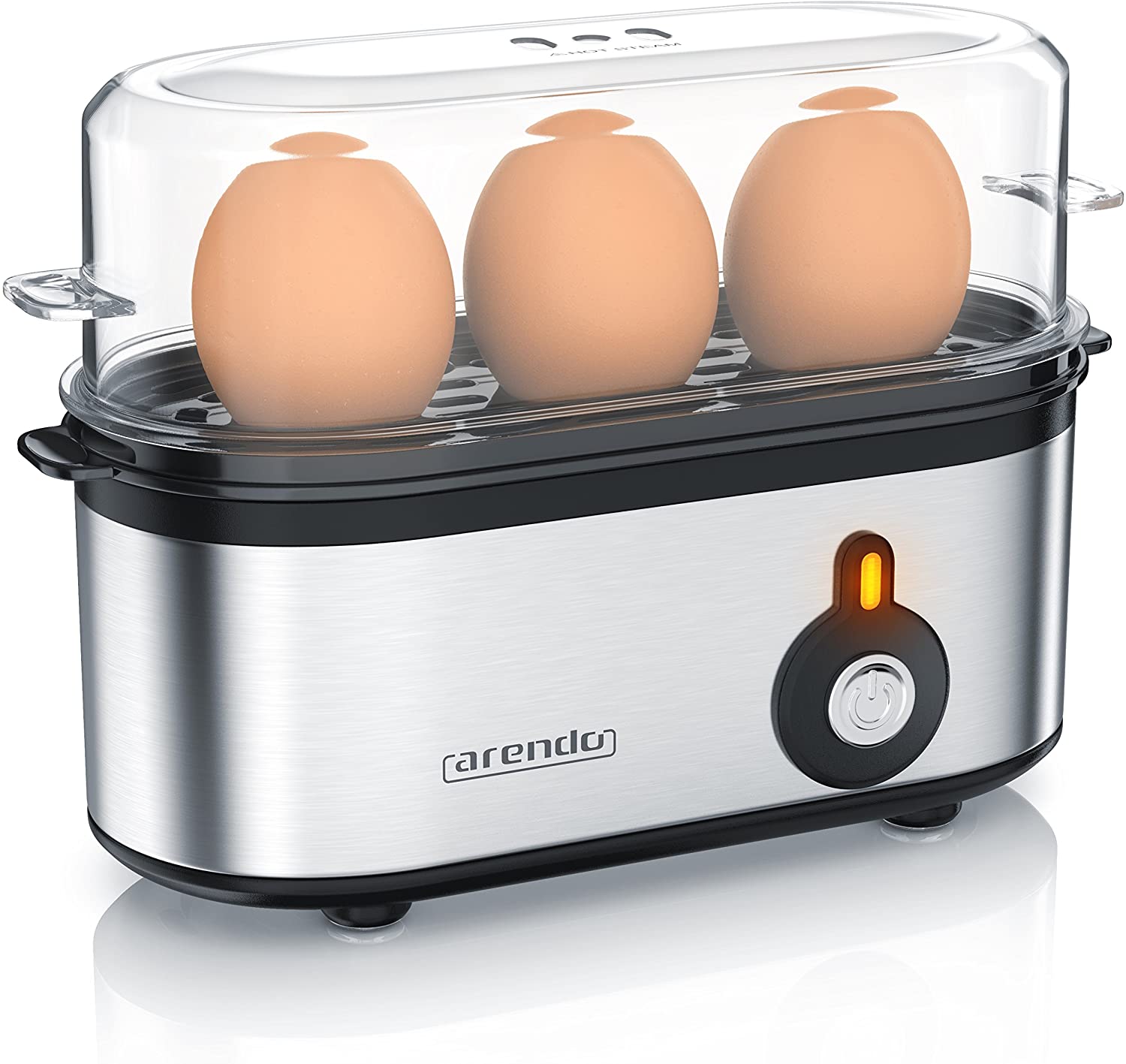 Arendo - Stainless steel egg cooker Threecook - Egg Cooker - On Switch - Selectable hardness - 210 W - 1-3 eggs - Non-slip rubber feet for a secure hold - BPA-free - GS certified