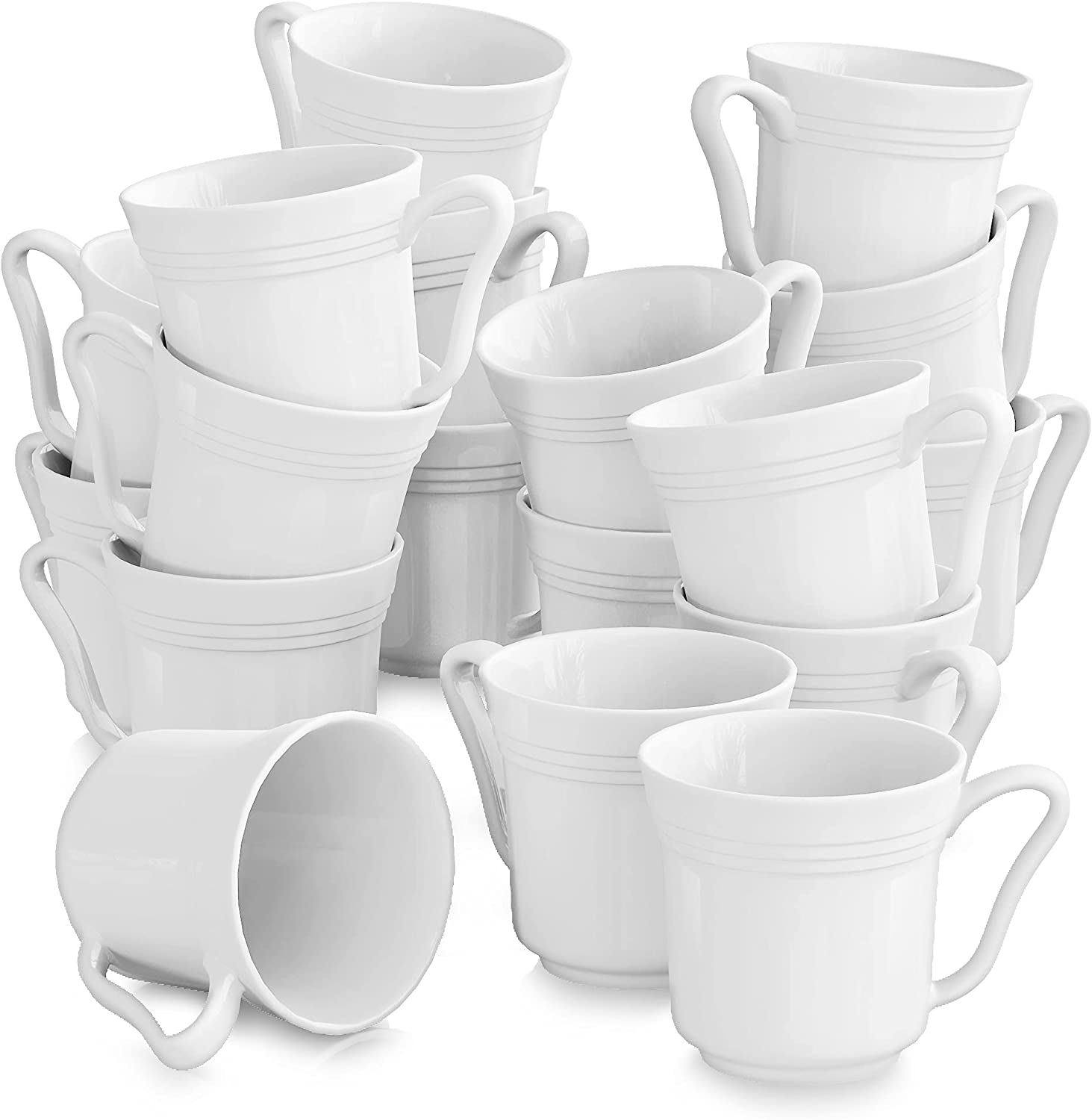 Malacasa, Series Mario, Set of 18 Coffee Service Cream Porcelain Coffee Cup Mugs 4.75 \"/12.5 * 10 * 9.5 cm/380ml Coffee Tea Mug Cup Set Cup Sets for 18 People