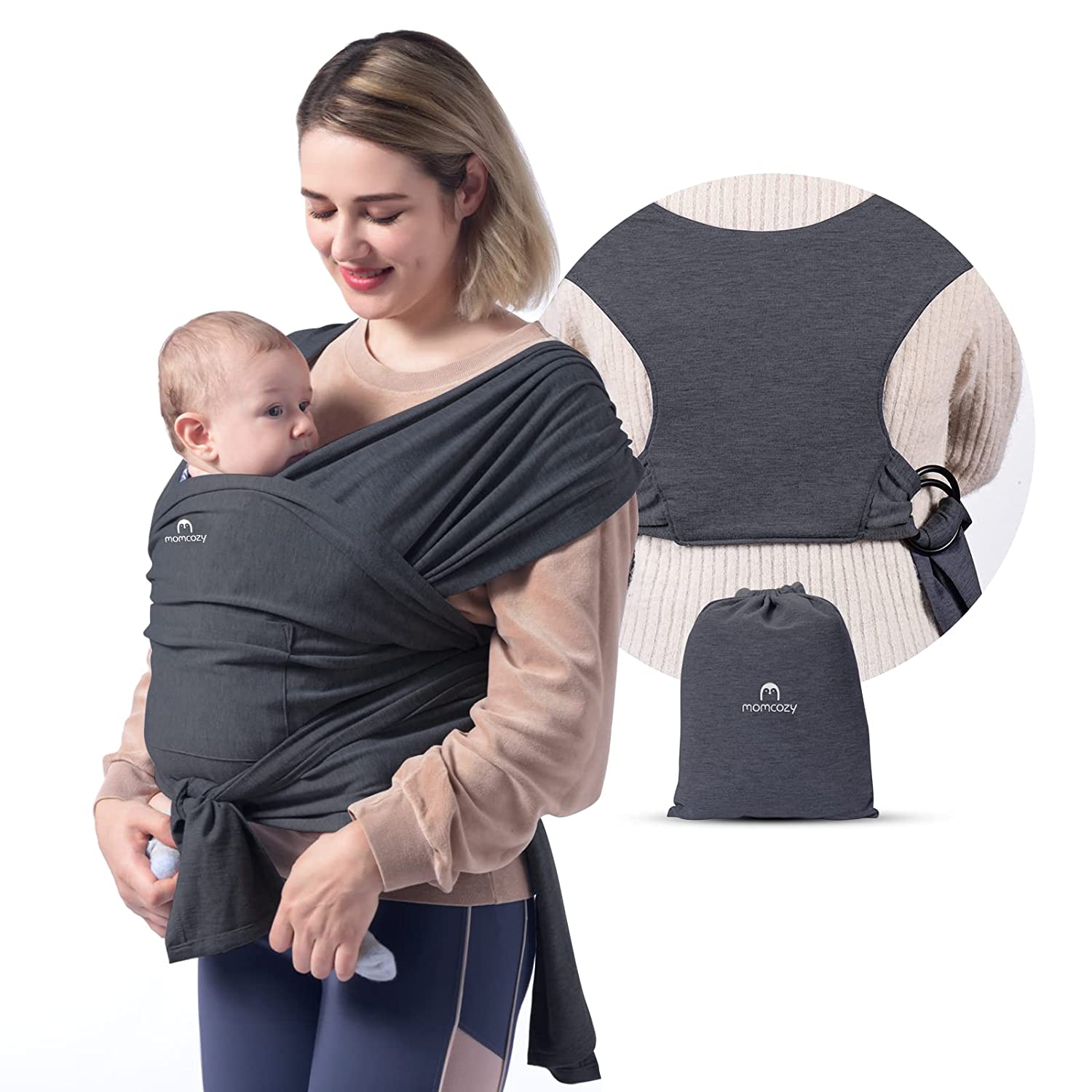 Momcozy Baby Carrier Sling for Newborns up to 50 lbs, Adjustable for Adults Sizes XXS-XXL, Baby Newborn Ergonomic Front/Back Baby Sling Newborn
