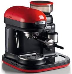 Ariete 1318 Espresso Moderna Coffee Maker with Grinder, 920 W, 15 Bar, 1/2 Cup, Cappuccino Machine, Red