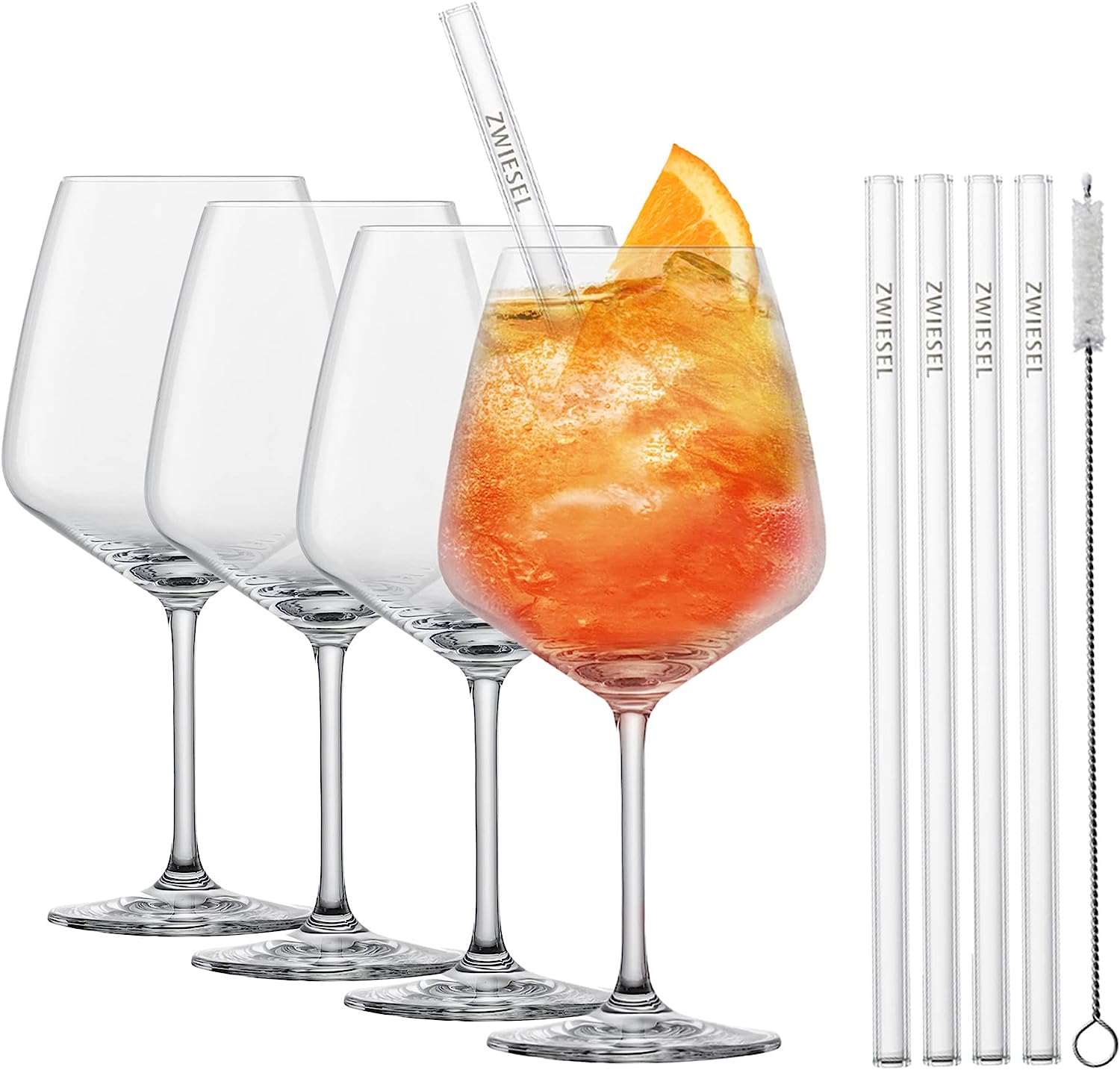 SCHOTT ZWIESEL After Work Drinks Taste Set of 4 Cocktail Glasses, 4 Glass Straws and 1 Cotton Brush, Dishwasher Safe Tritan Crystal Glasses, Made in Germany (Item No. 130014)