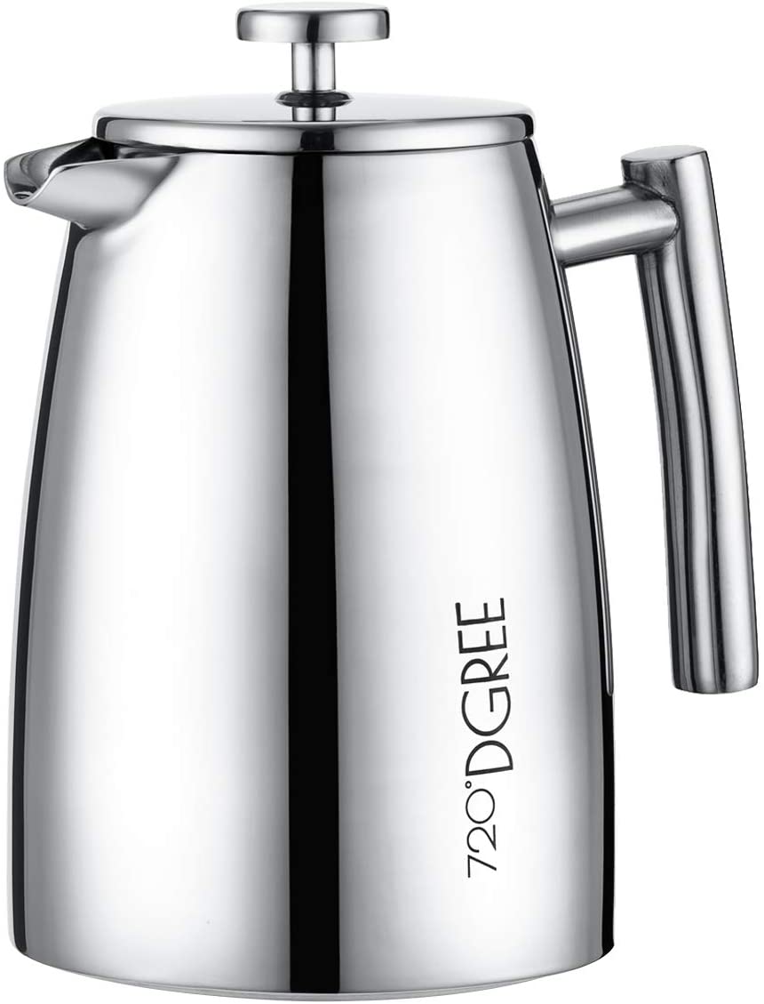 720°DGREE Stainless Steel French Press \"Sunrise\" – 1 Litre – BPA-Free – Coffee Maker, Press Filter Jug with Permanent Filter – Elegant Coffee Pot for 4-8 Cups Perfect Coffee Enjoyment