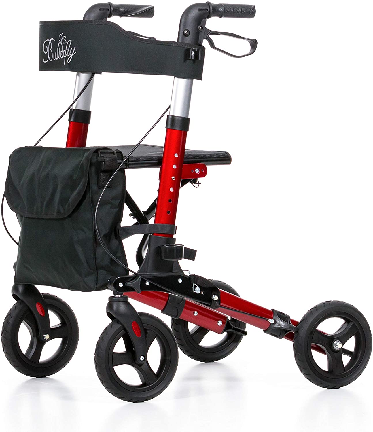 REHASHOP Lightweight Rollator Butterfly Red with Soft Tyres