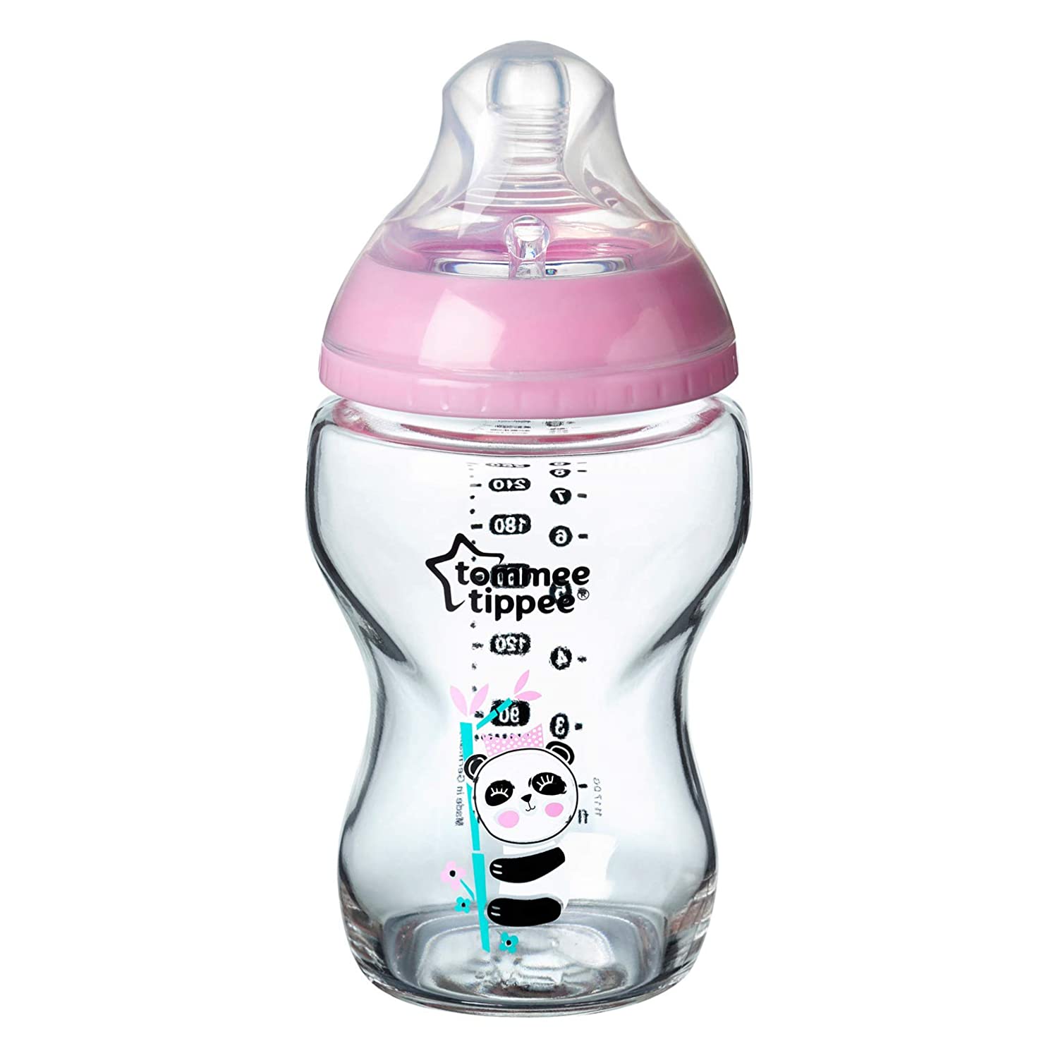 Tommee Tippee Closer to Nature Glass Baby Bottle with Decoration, 250 ml, Pink