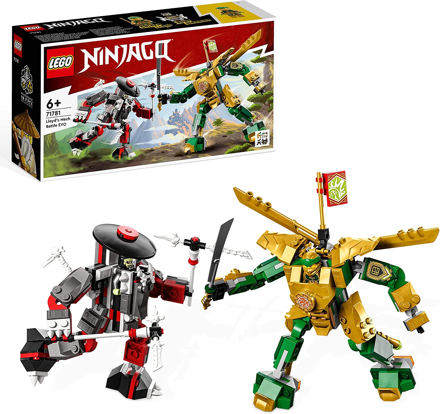 LEGO 71781 NINJAGO Lloyds Mech Duel EVO, 2 Action Figures Set with Upgradable Figure, Collectable Toy with the Golden Lloyd and Skeleton Warrior