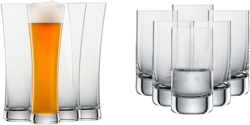 Schott Zwiesel Beer Basic Wheat Beer Glass 0.5 L (Set of 4) (130007) & Schnapps Glass Convention (Set of 6), Straight-line Shot Cups for Schnaps, Dishwasher Safe Tritan Crystal Glasses (Item No.