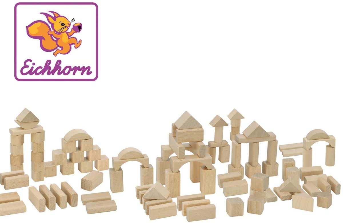 Eichhorn Colourful Wooden Building Blocks In One Shape, 100 Natural Coloure